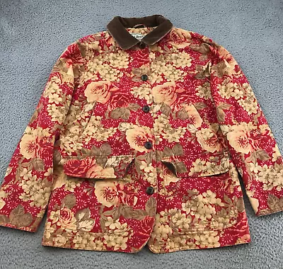 Buy LL Bean Chore Jacket Womens Small Red Floral Field Barn Corduroy Collar 44653 • 75.59£