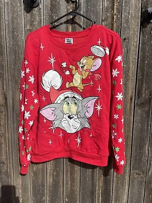 Buy Tom And Jerry Large Sweatshirt Ugly Christmas Sweater Lights Up Hoodie 11-13 Red • 36.11£