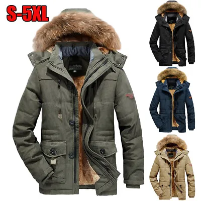 Buy Men Long Sleeve Hooded Parkas Winter Warm Coat Fleece Lined Outdoor Jacket • 35.99£