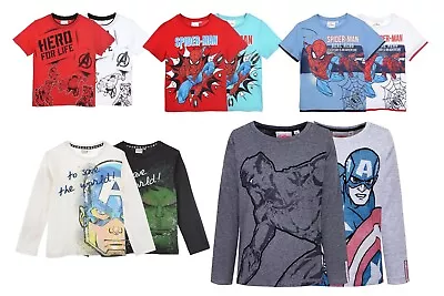 Buy Marvel Avengers Boys Hulk Black Panther Spider-Man Short Long Sleeve T-Shirt • 6.99£