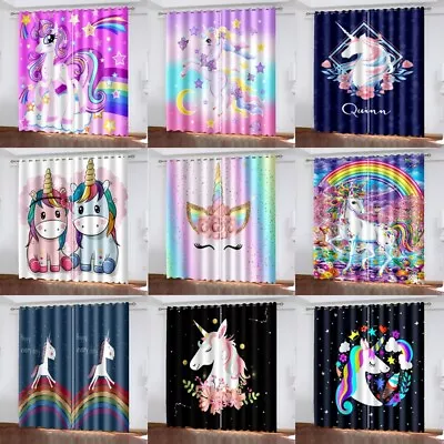 Buy 3D Unicorn Rainbow Horse Made Pair Thick Thermal Blackout Curtains Ring Eyelet • 28.78£