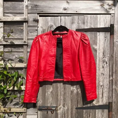 Buy Vintage 80s Cropped Soft Leather Jacket Size 8/10 Bright Lipstick Red Festival • 40£