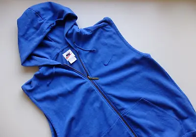 Buy Vintage Nike Y2K Hoody Sip Up Sleeveless Sweater Jacket | L - XL Blue • 18.50£