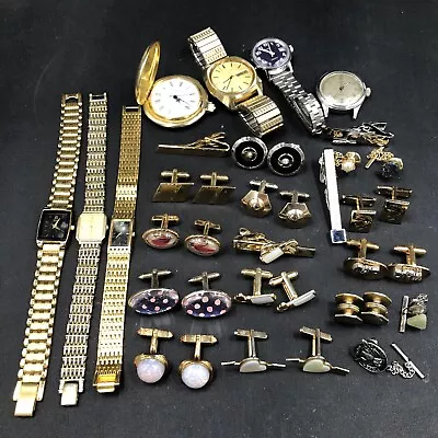 Buy Lot Of Vintage Men’s Jewelry Cuff Links Tie Clips Watches As Is Wear Resale • 7.91£