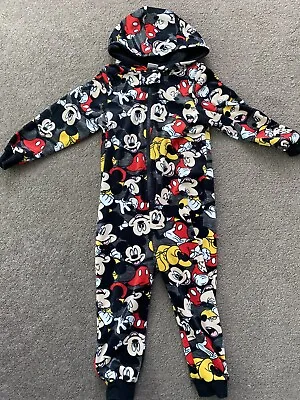 Buy Mickey Mouse Kids Hooded Fleece All In One Pyjamas Age 5 • 2.99£