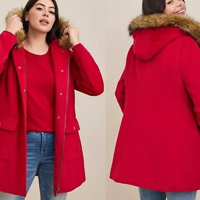 Buy Torrid Red Wool Faux Fur Hooded Jacket Size 3X • 83.16£