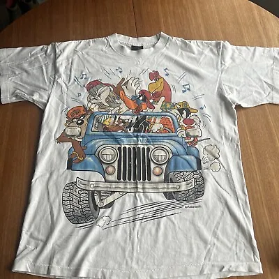 Buy Vintage Warner Bros T-Shirt Looney Tunes 1993 Single Stitch Jeep Double Sided • 95£