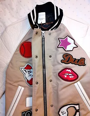 Buy Coach Leather Cotton Varsity Jacket - Women's In Khaki/cream Size Xs Brand New • 419.58£