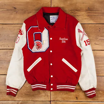 Buy Vintage RKE Athletic Varsity Jacket S Bomber Wool Red Snap • 49.99£