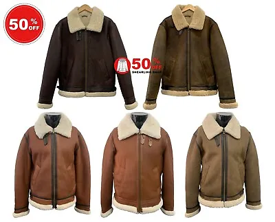 Buy Men's B3 Pilot Air Force Real Shearling Aviator Sheepskin Leather Jacket Reagan • 112.50£