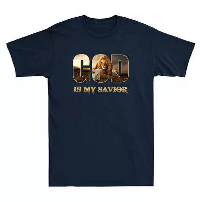 Buy Jesus Is My Savior Lion Of Judah Lamb Of God Faith Christian Retro Men's T-Shirt • 14.99£
