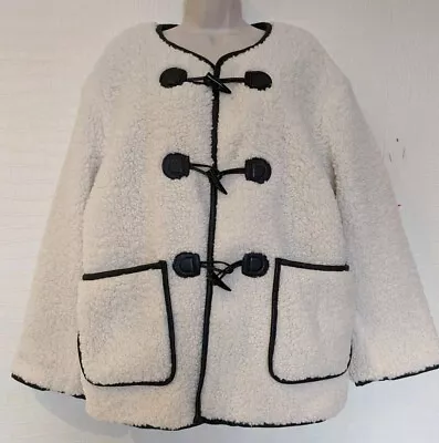 Buy Ladies Teddy Shearling Clasp Toggle Jacket Cream Size L • 25£