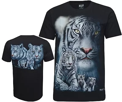 Buy Siberian White Bengal Tiger With Cubs 100% Cotton T- Shirt Front & Back Print • 11.99£
