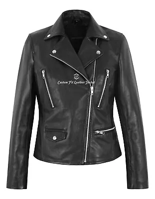 Buy Women's Real Leather Brando Black Biker Classic Star Fashion Jacket Audrey 3419 • 119.99£