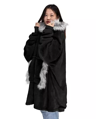 Buy Unisex Oversized Faux Fur Comfy Hooded Blanket Sherpa Hoodie One Size Fits All  • 21£