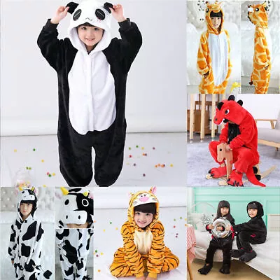 Buy Kids Cute Animals Jumpsuit Fleece Nightwear Hooded Pyjamas One-Piece Sleepwear • 12.59£