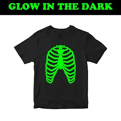 Buy Rib Cage T-shirt Glow In The Dark Heart Skelton Halloween Party Friends Gifts • 7.99£
