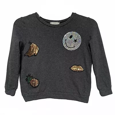 Buy Soprano Girls Sequin Emoji Patch Gray Sweatshirt Size S 7/8 • 7.87£