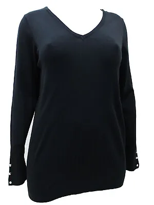 Buy DP Curve Jumper Black Plus Size 18 20 22 Black V Neck Knitted Pearl Trim Cuff • 14.99£