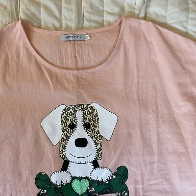Buy Misslook Top Womens 2XL Pink Dolman Puppy Novelty Pullover Cotton  Whimsical • 13.21£