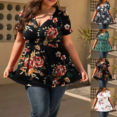 Buy Plus Size Women Floral Boho T-Shirt Ladies Summer Short Sleeve Tunic Tops Blouse • 2.99£