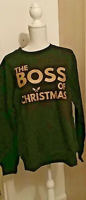 Buy BNWT  The Boss Of Christmas  Black & Gold Christmas Jumper Medium Size 10/12/14 • 25£