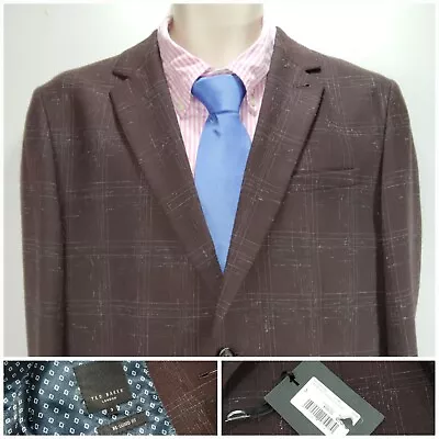 Buy Ted Baker Blazer Jacket DK Red Checked Boucle Wool Men’s UK Size 3 *RRP £259.00 • 69.95£