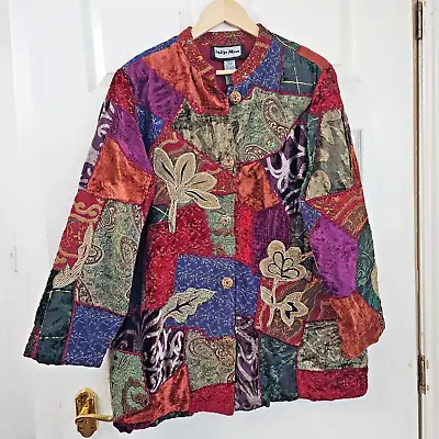 Buy Indigo Moon Tapestry Patchwork Longline Jacket Size 1XL Collarless Boho Indie • 40.64£