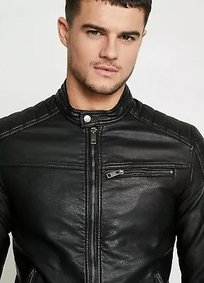 Buy Men's Faux Leather Jacket Black (All Sizes)  • 75£