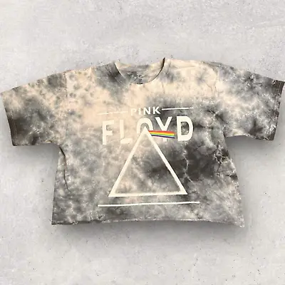 Buy Pink Floyd Tie-Dye Crop-Top T-Shirt Large Gray Black Tour Merch Graphic Tee • 7.52£