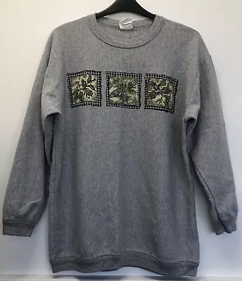 Buy Vintage Holiday Time Grey Holly Pattern USA Jumper Sweatshirt Size L Christmas • 9.99£
