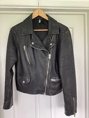 Buy Ladies Beautiful Genuine Leather Biker Jacket Size 12 • 45£