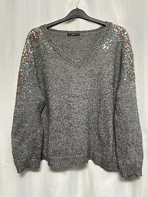 Buy -175 George Sz L 16/18 Grey Chunky Knit Colourful Sequin Sparkle Jumper Xmas? • 12£