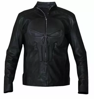 Buy Punisher Padded Embossed Skull Black Biker Real Leather Jacket • 105.67£