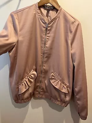 Buy Zara Jacket Size S 10-12 Pink Satin Ruffle Long Sleeve Bomber Party Going Out • 12£