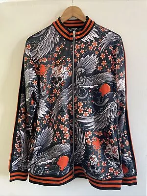 Buy Oriental Ornate Pattern Casual Orange Grey Black Mens UK M Zip Tracksuit Jacket • 18.50£