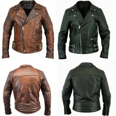 Buy Mens Vintage Brando Biker Classic Cafe Racer Motorcycle Style Leather Jacket Uk • 29.99£
