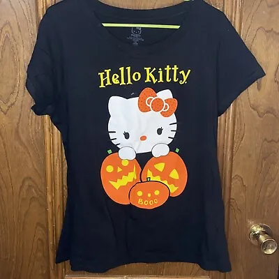 Buy Hello Kitty Halloween T-Shirt Kitty & Pumpkins Sz XXL Junior (19) Black & Orange • 9.65£