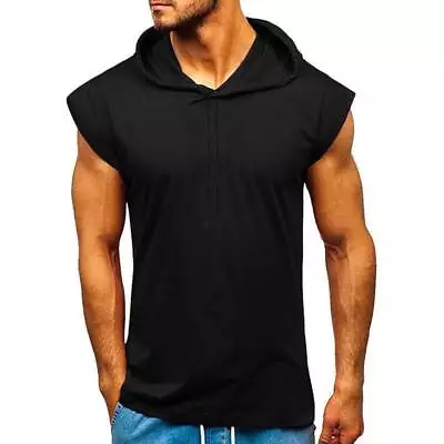 Buy Men Vest Hooded Tank Top Workout Hoodie Muscle Tee Casual T-Shirt Sleeveless Gym • 13.99£