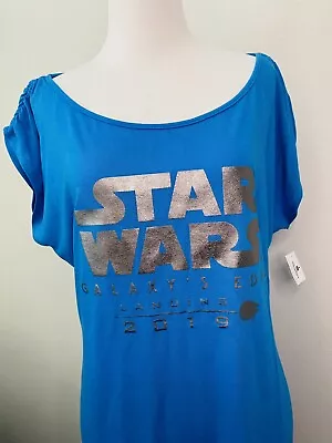 Buy Star Wars Women’s Disney Galaxy’s Edge Landing Blue Tee Shirt NWT Size L • 9.57£