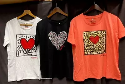 Buy New Keith Haring T Shirt Heart Abstract Pop Art Unisex White Black Coral Sm M Lg • 8.99£