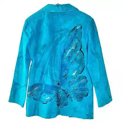 Buy Chico's Size 1 Vintage Turquoise Butterfly Beads Suede Leather Coat Women Size 8 • 33.26£