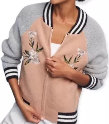 Buy Perfect Anthropologie Maeve Varsity Embroidered Floral Bomber Jacket Sweater-XS • 30.70£