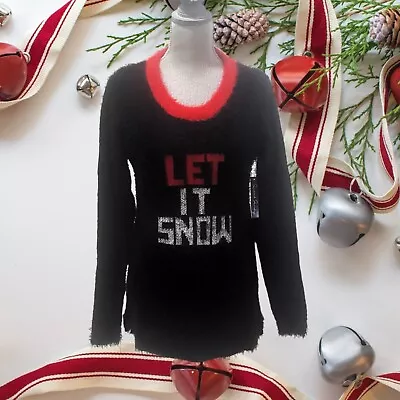 Buy French Laundry Women's Black Red Let It Snow Fuzzy Holiday Sweater Size Xl Nwt • 15.43£