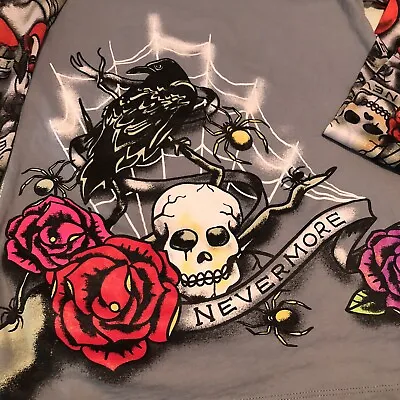 Buy Nevermore Junior Size Medium (7-9) Grey Shirt Black Crow Skull Roses Spider Web • 18.89£