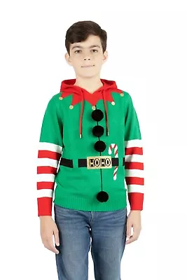 Buy Kids Boys Girls Xmas Elf HoHo Candy Stick 3D Hoodie Christmas Knitted Jumper Top • 14.90£