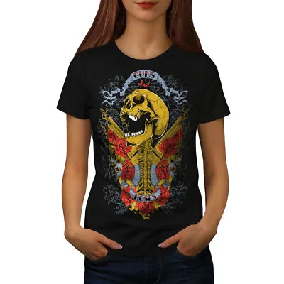 Buy Wellcoda Guns And Roses Skull Womens T-shirt, Music Casual Design Printed Tee • 17.99£