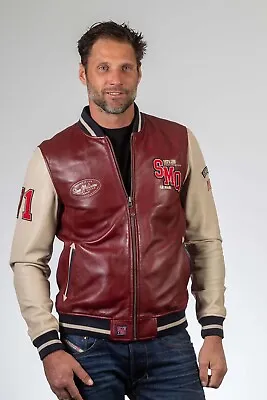 Buy Mens Leather Varsity Letterman Bomber Steve McQueen Style Full Leather Jacket • 144.10£