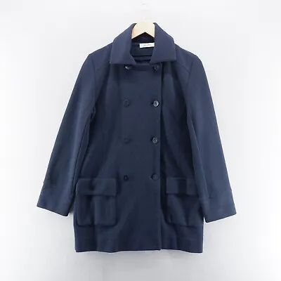 Buy Rodier Womans Pea Coat 38 Blue Button Up Wool Mix Overcoat Jacket S/M • 34.99£