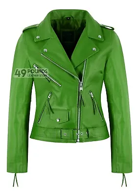 Buy Ladies Biker Leather Jacket Black Cowhide Leather Women Classic Jacket • 41.65£